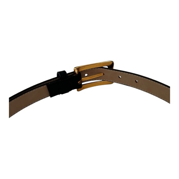 Motion East leather dress belt w/ gold finished rectangular buckle | small - Picture 7 of 13